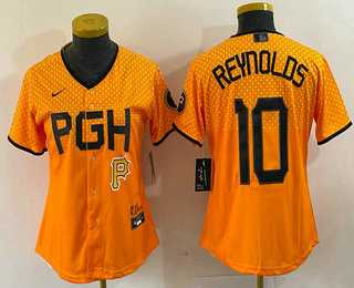 Womens Pittsburgh Pirates #10 Bryan Reynolds Yellowd 2023 City Connect Stitched Jersey 1->mlb womens jerseys->MLB Jersey